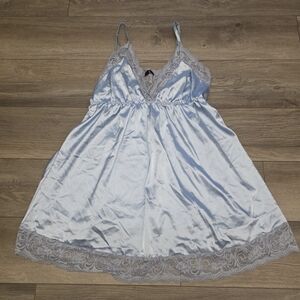 Silky Lace Trim Chemise in Light Blue